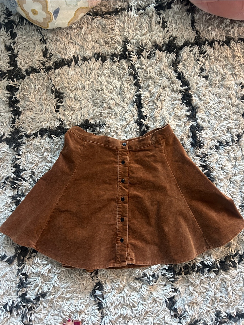 Brandy Melville Rust Brown Corduroy Button-Front Skater Skirt